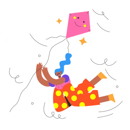 Women Follow Flying Kites Illustration Illustration