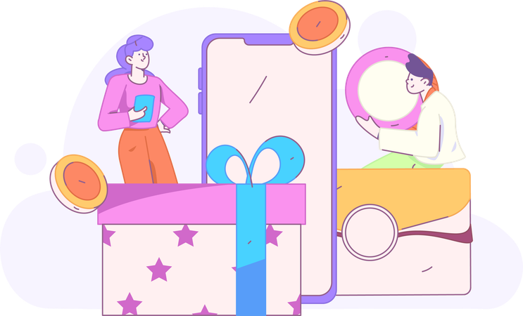 Women gets shopping returns  Illustration