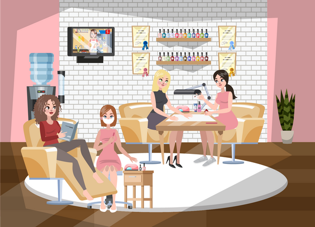 Women getting manicure treatment  Illustration