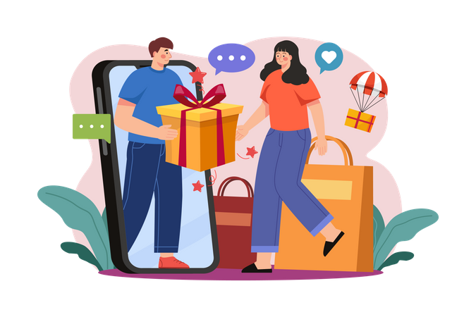 Women getting online gifts  Illustration