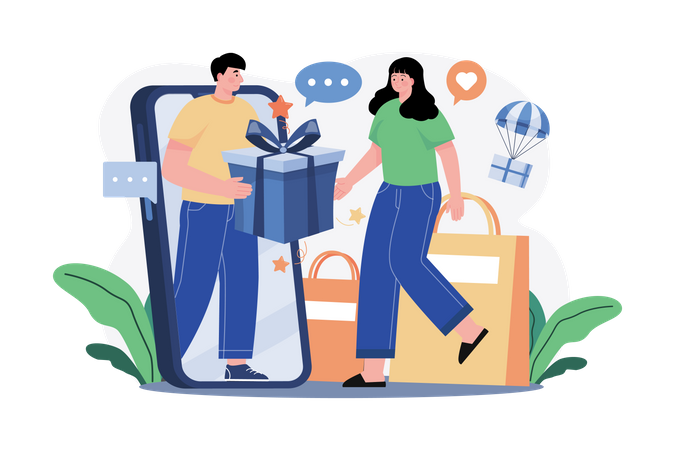 Women getting online gifts  Illustration