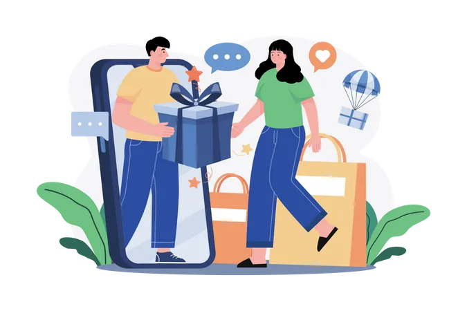 Women getting online gifts  Illustration