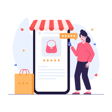 Women giving 5 stars product review  Illustration