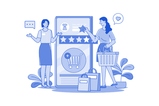 Women giving online feedback for online shop  Illustration