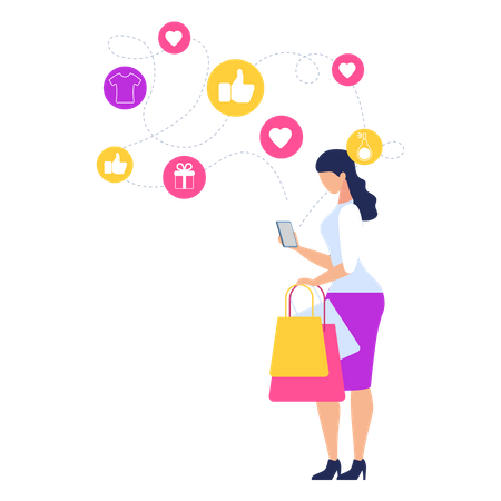 Women giving shopping review online  Illustration