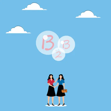 Women handshake under speech bubble with B2B  Illustration