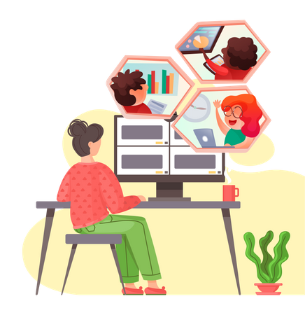 Women having a conference video call with colleagues or friends Illustration