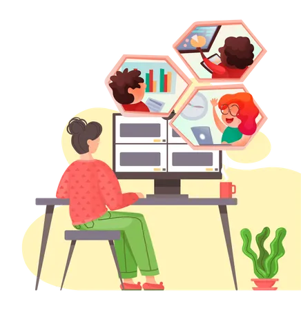 Women having a conference video call with colleagues or friends  Illustration
