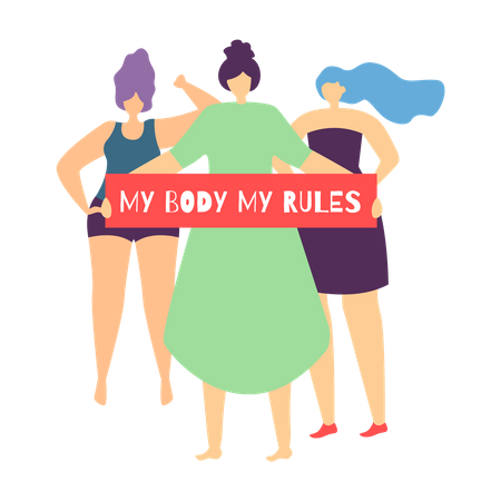 Women holding My Body My Rules sign banner Illustration