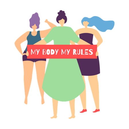 Women holding My Body My Rules sign banner  Illustration