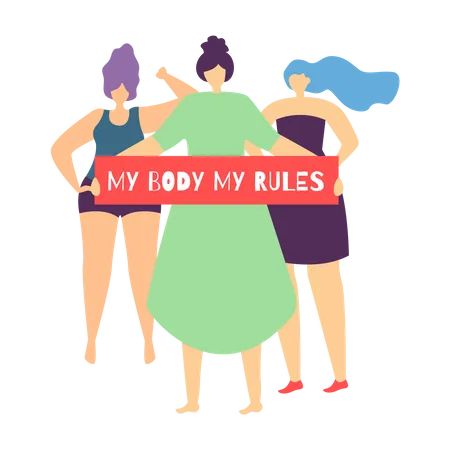 Women holding My Body My Rules sign banner  Illustration