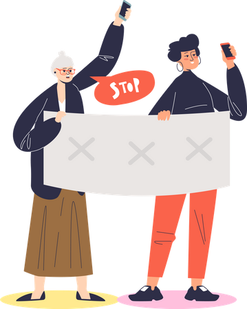 Women holding political banner  Illustration