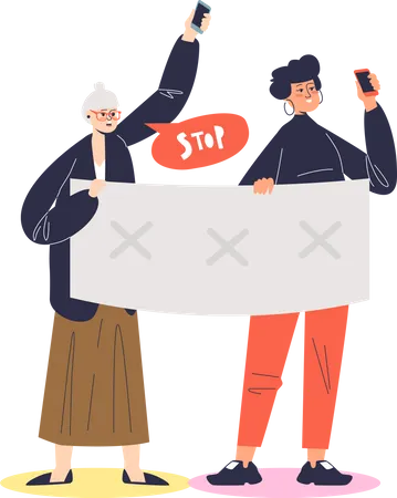 Women holding political banner  Illustration