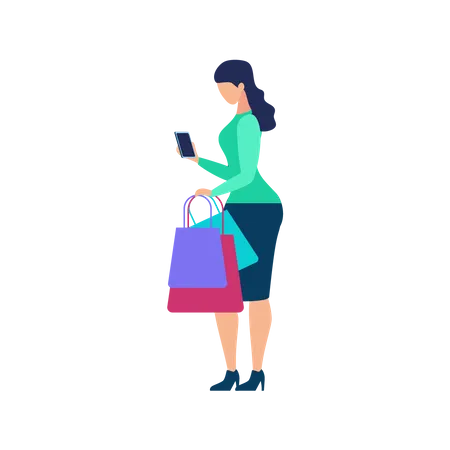 Women Holding Shopping bags and doing online payment Illustration