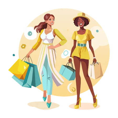 Women holding shopping bags  Illustration