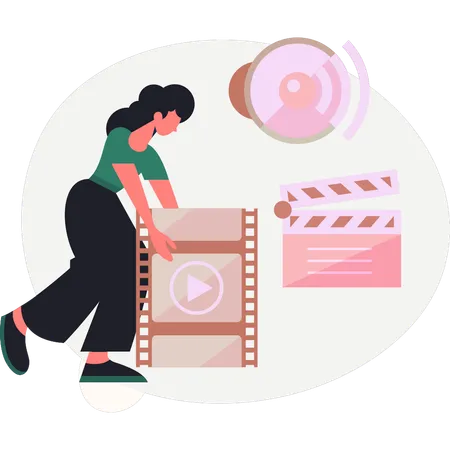 Women holding video reels  Illustration