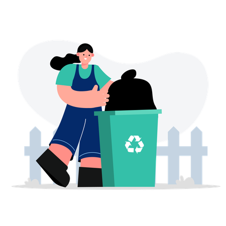 Women housekeeper carry rubbish in plastic  Illustration