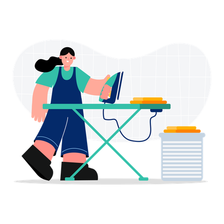 Women housekeeper ironing clothes  イラスト