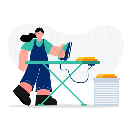 Women Housekeeper Ironing Clothes イラスト