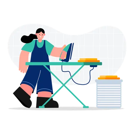 Women housekeeper ironing clothes  Illustration