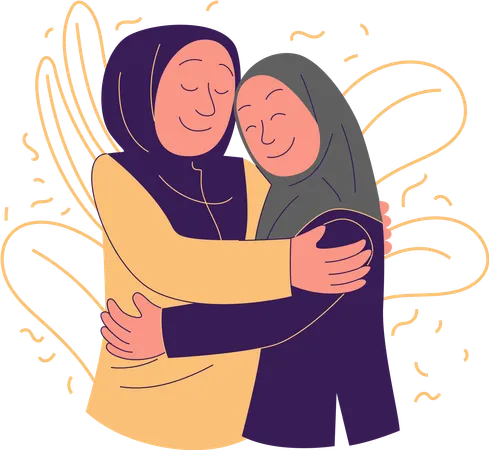 Women hugging on occasion of Eid  Illustration