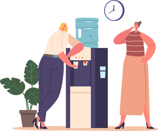Women Hydrate In Office With Refreshing Water  Illustration