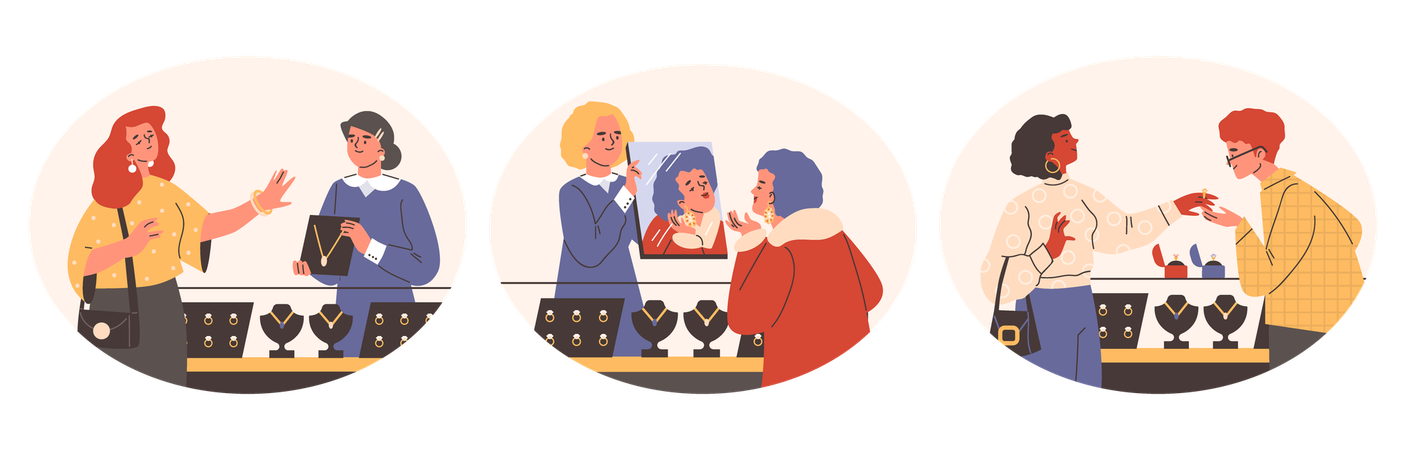 Women in jewellery store while shopping jewellery  Illustration