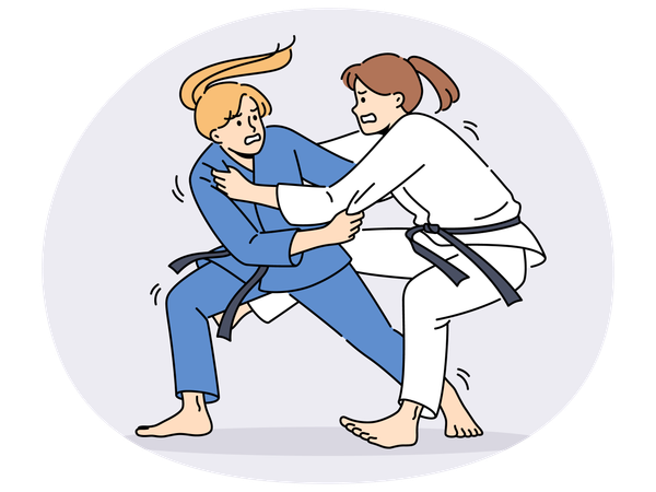 Women in karate kimonos fighting  Illustration