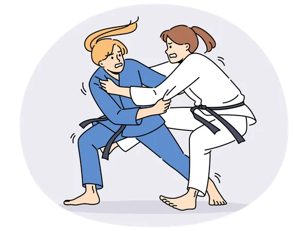 Women in karate kimonos fighting  Illustration