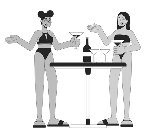 Women in swimsuits are enjoying cocktails  Illustration