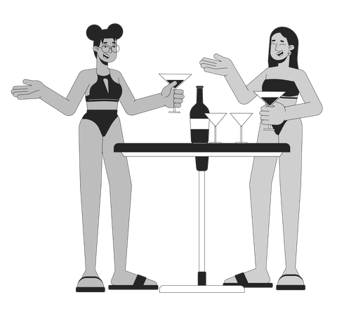 Women in swimsuits are enjoying cocktails  일러스트레이션