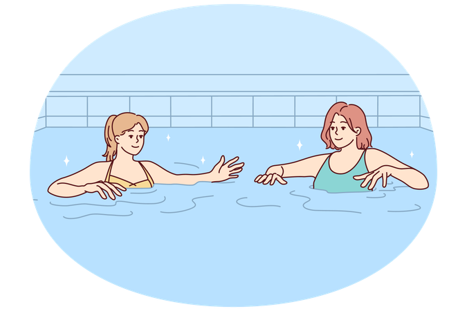 Women in swimsuits swim in pool  Illustration