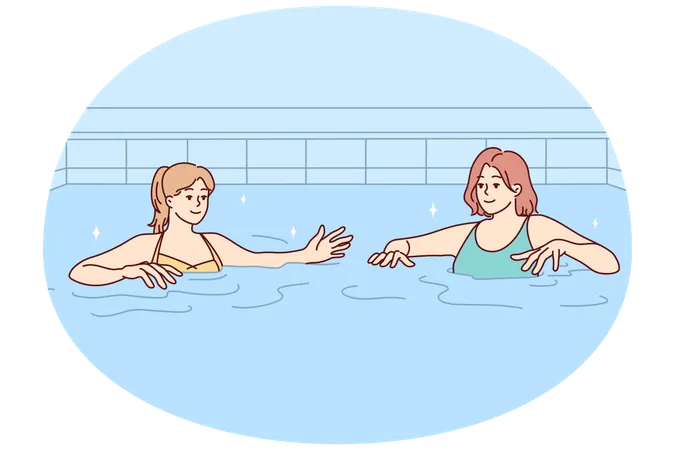 Women in swimsuits swim in pool  Illustration