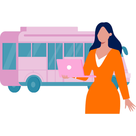 Women introducing bus specific for girls  Illustration