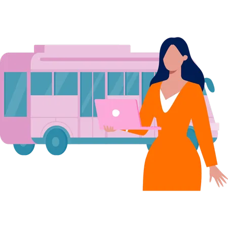 Women introducing bus specific for girls  Illustration