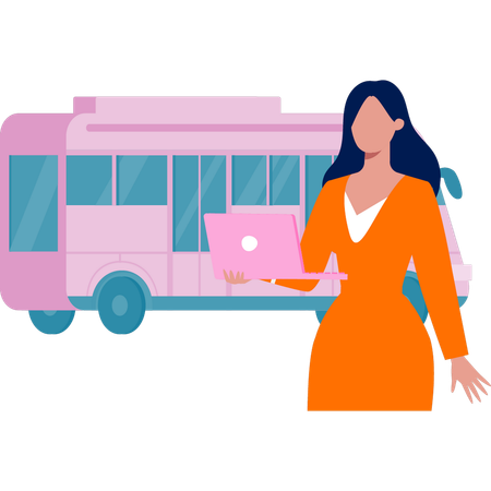 Women introducing bus specific for girls  Illustration