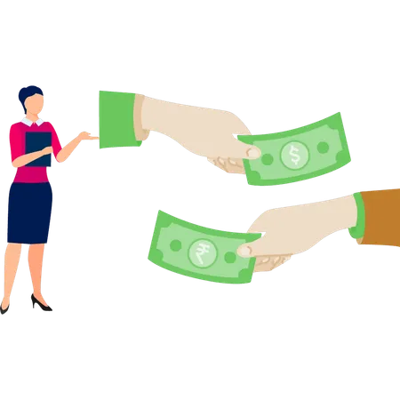 Women is giving money  Illustration