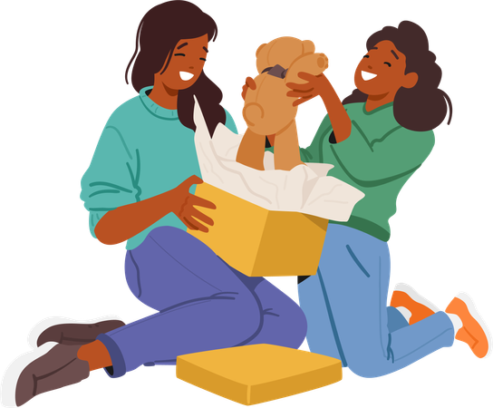 Women Joyfully Exchange Gifts  Illustration