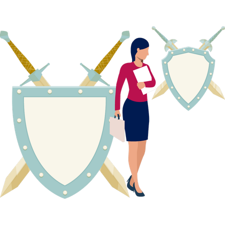 Women looking at knight badge  Illustration