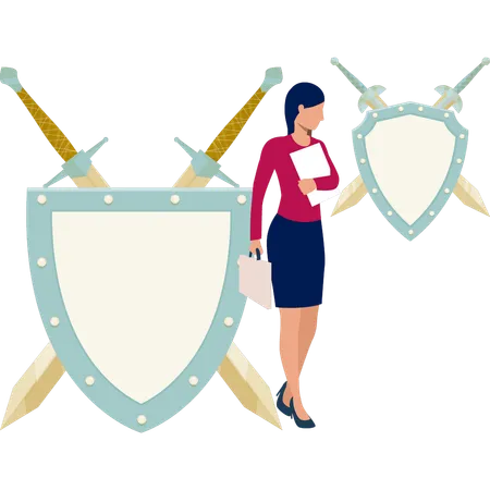 Women looking at knight badge  Illustration