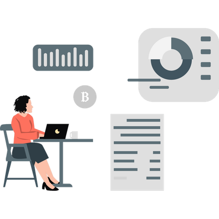 Women looking at pie chart  Illustration