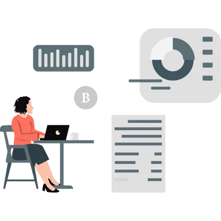 Women looking at pie chart  Illustration