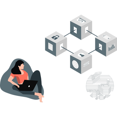 Women looking box networking  Illustration