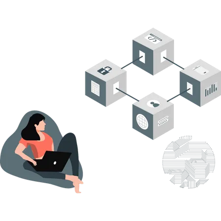 Women looking box networking  Illustration