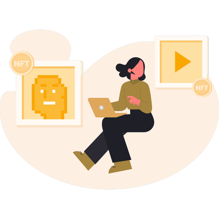 Women looking media video  Illustration