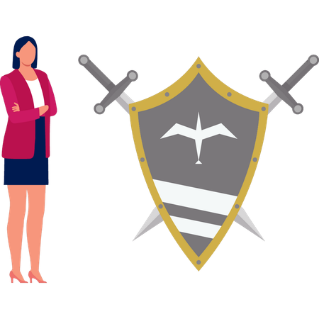 Women looking shield and pikes stock  Illustration