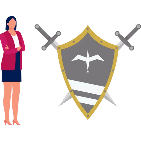 Women looking shield and pikes stock  Illustration