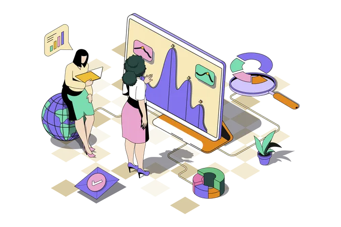 Women making statistic report  Illustration