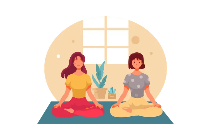 Women meditating at home  Illustration