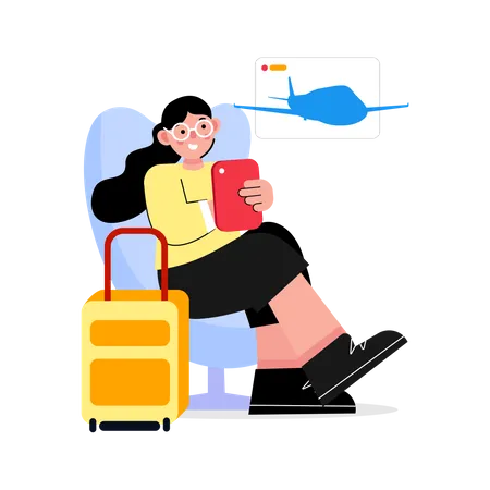 Women mobile flight booking  Illustration